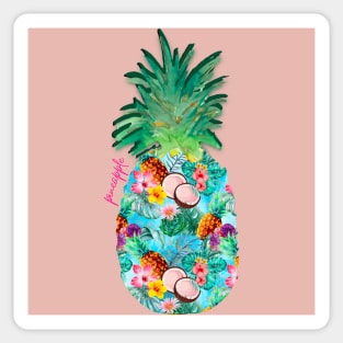 tropical exotic  pineapple, botanical illustration, floral tropical fruits, blue turquoise fruit pattern over a Sticker